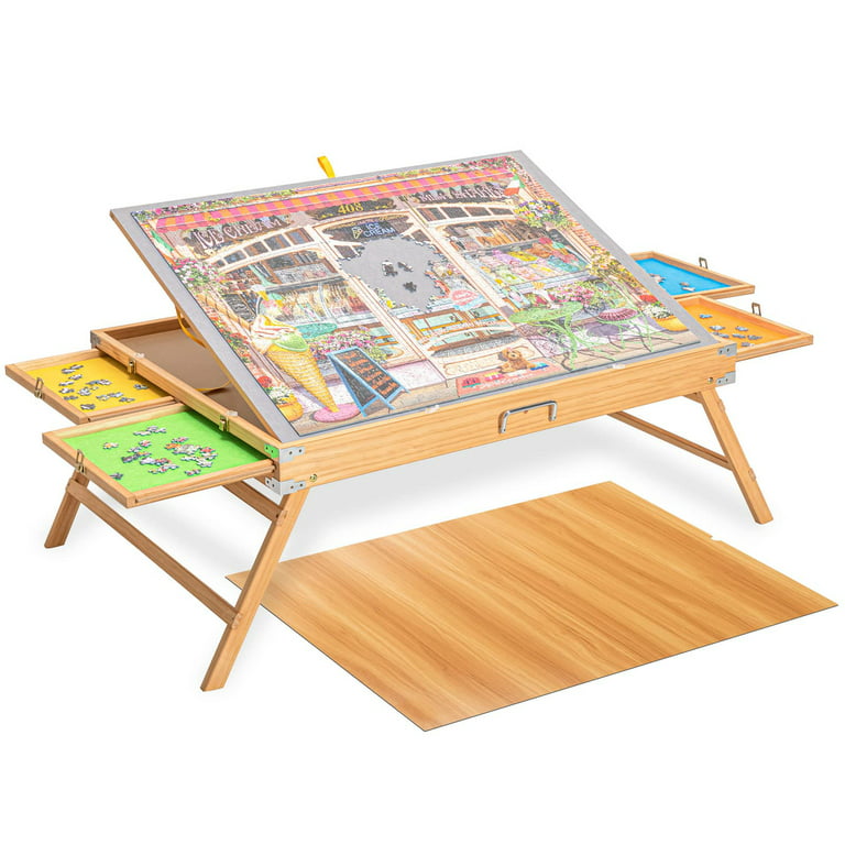 BittPicc 1500Pieces Portable Puzzle Table with Wooden Legs