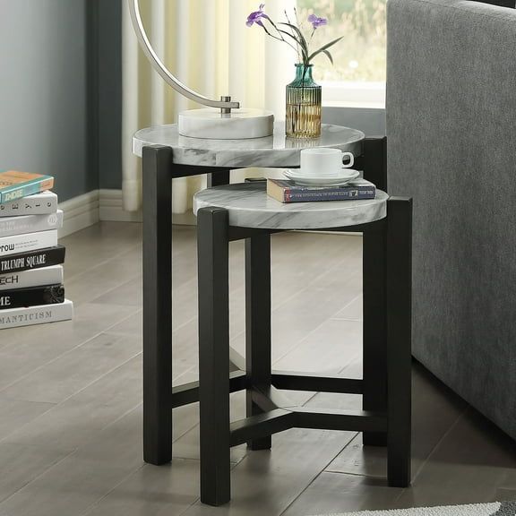 Bittar Solid Wood 2-Piece Nesting Side Table Set, Brushed Brown Gray