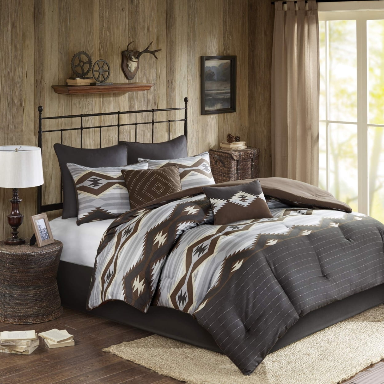 Full Brown Microfiber Reversible Southwestern Comforter Set