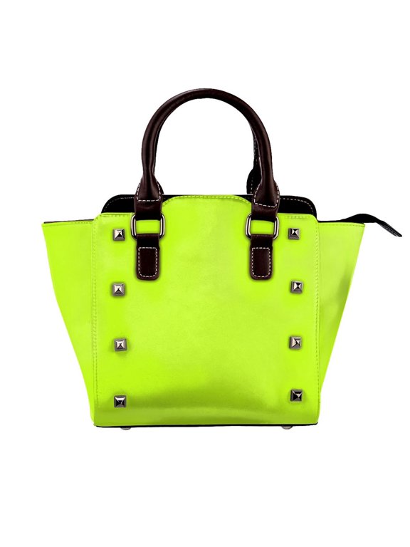 Bitter Lime Neon Green Yellow Solid Color Rivet Fashion One-Shoulder Women's Handbag Tote Bag
