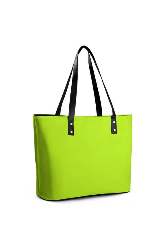 Bitter Lime Neon Green Yellow Solid Color Woman Leather Handbags Large Tote Bag Fashion Portable Handbags With Zipper