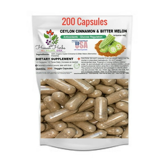 Bitter Melon Ceylon Cinnamon & Blend - Helps Bld. Regulation, Helps Vitamin C, Antioxidants and Energy Levels - 200 Veg. Caps