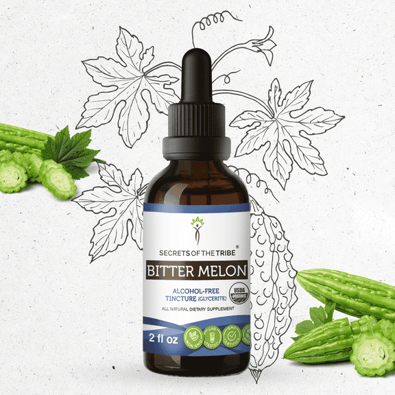 Secrets Of The Tribe Bitter Melon Organic Dietary Supplement, Natural Herbal Tincture for Metabolic Support, Certified Organic Bitter Melon (Momordica charantia) Dried Fruit Alcohol-Free Extract 2 oz