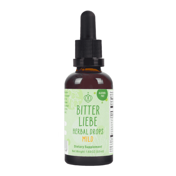 BitterLiebe Digestive Gut Herbal Drops mild - without alcohol 15 bitter herbs, Cravings, De-Bloating & Gas Study-Based Formula 1.7 fl oz