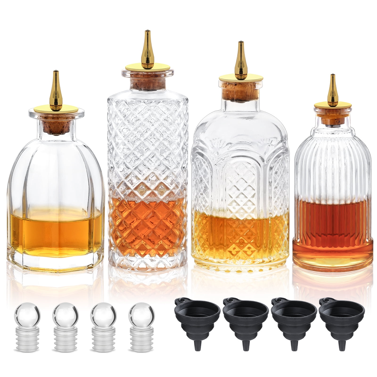 Bitters Bottle Set 4 Packs Glass Vintage Bottle, Decorative Bottles
