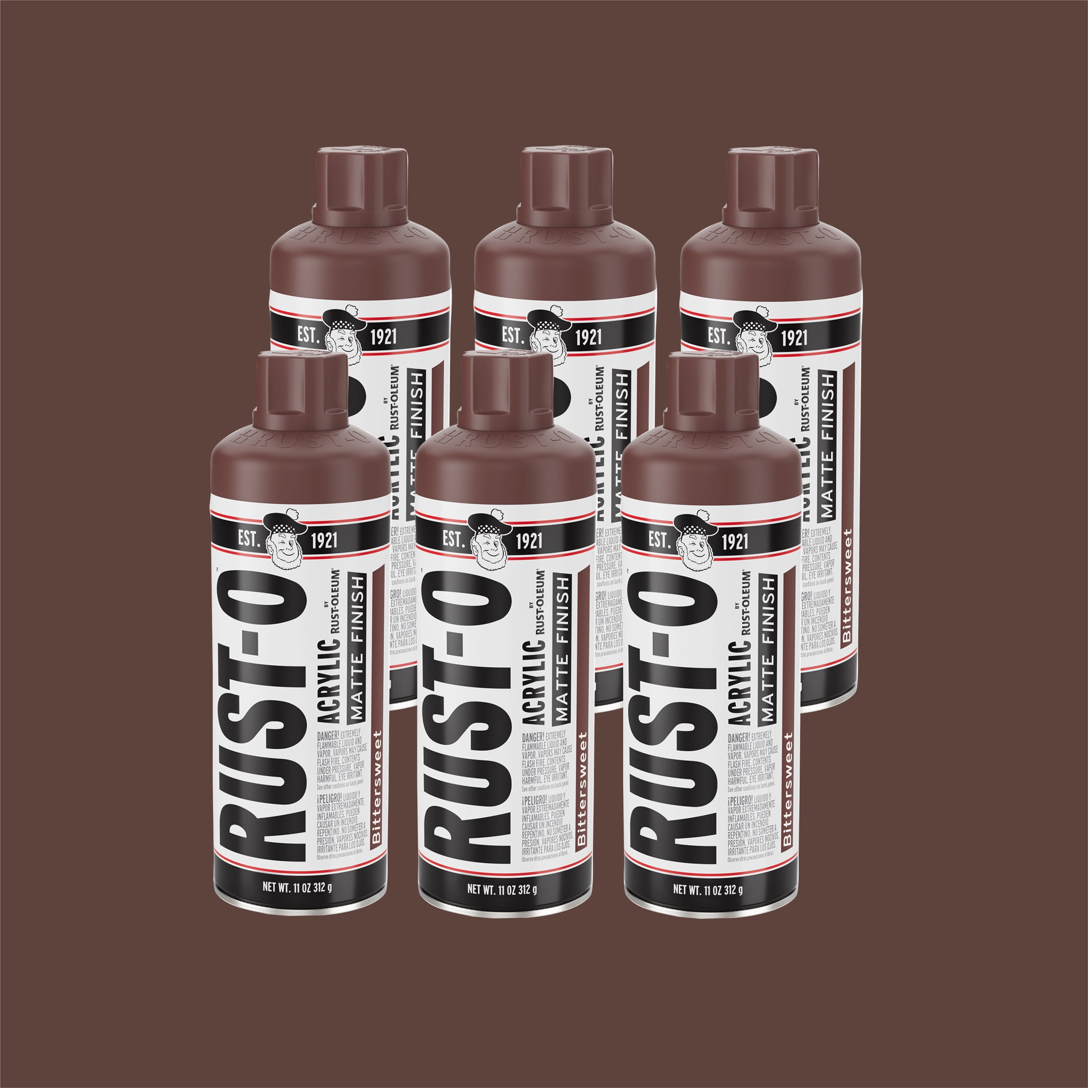 6 Pack, Bittersweet, Rust-Oleum Rust-O Acrylic Matte Spray Paint-392226, 11 oz