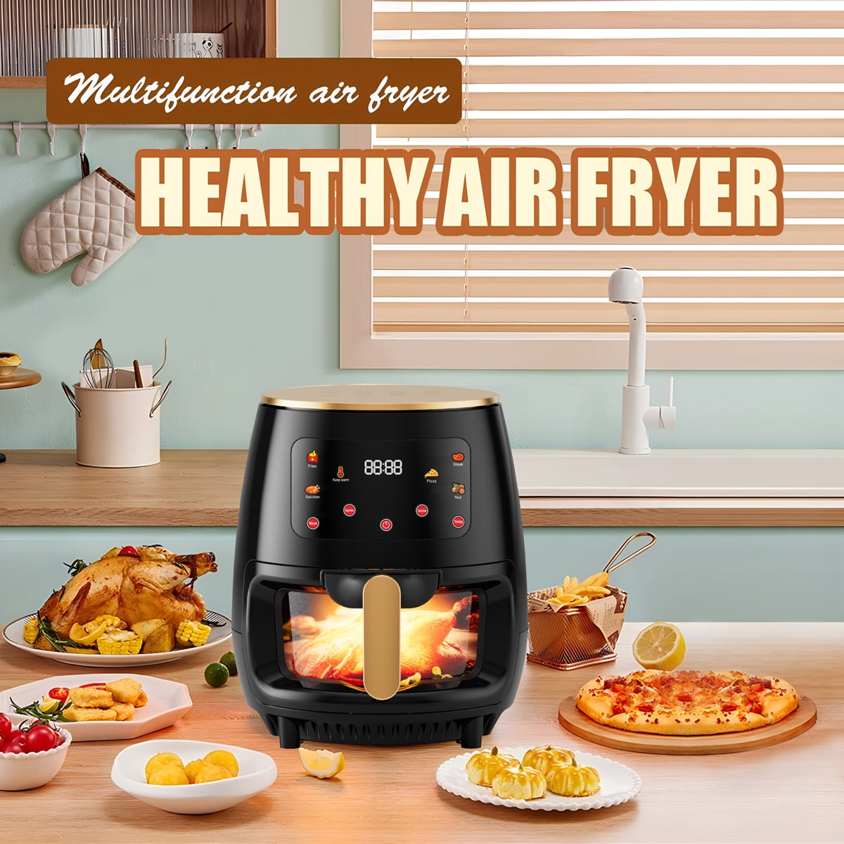 Biuble Air Fryer 6.5QT, 6-in-1 Airfryer Oven with Visible Cooking Window Smart Touch