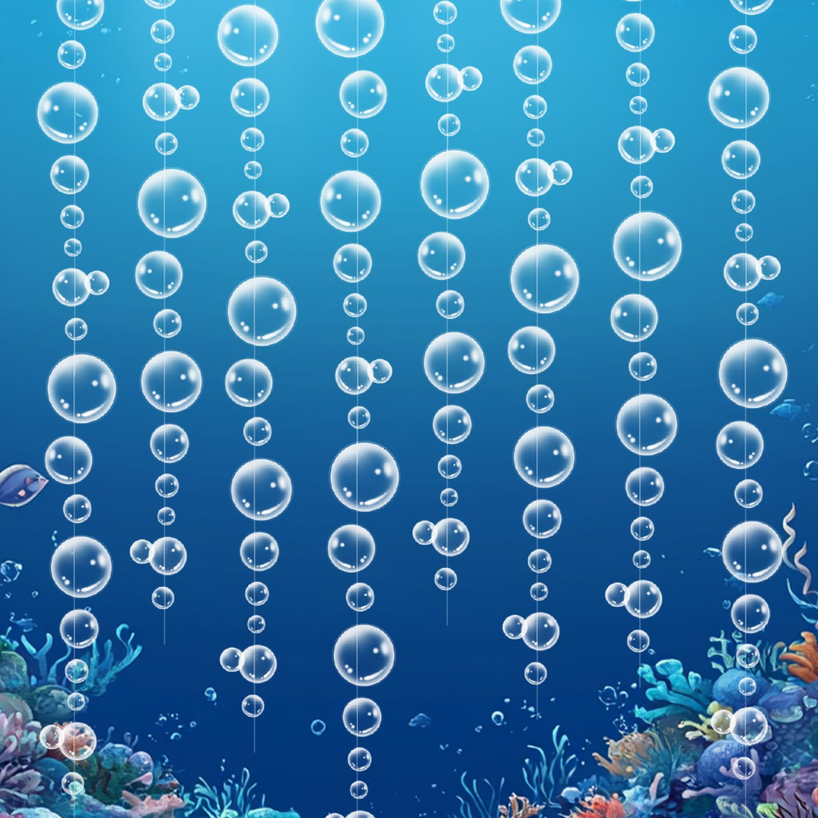 Biubumtu 8 Strings Under The Sea White Bubble Garlands Little Mermaid Spongebob Baby Shark Beach Themed Birthday Decorations Under Water Hanging Streamer Banner Ocean Party Supplies SF1