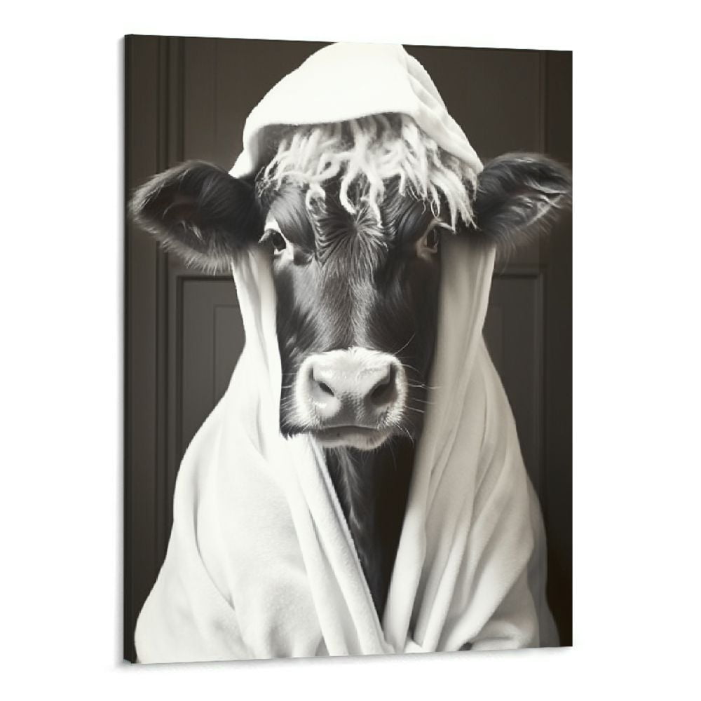 Biufo Black White Animal Portrait Wall Art Print Highland Cow Canvas