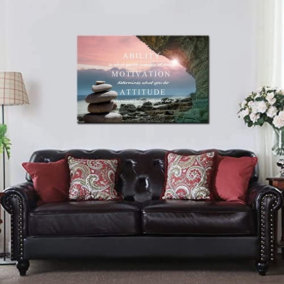 Biuteawal Inspirational Wall Art Ability Quotes Motivation Attitude Saying Posters Print on Canvas Zen Stone on Beach Picture for Living Room Office Home Classroom Framed Ready to Hang