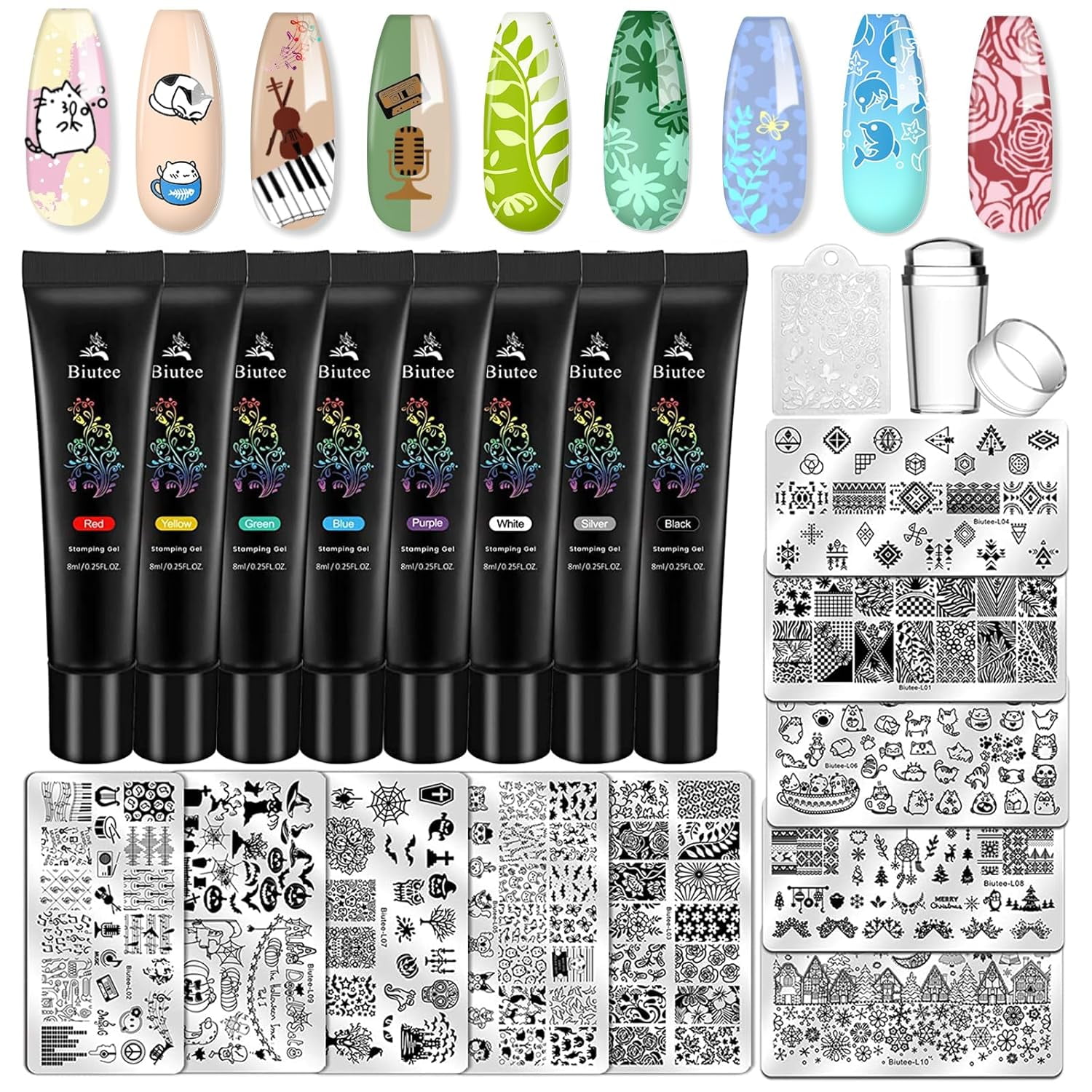 Biutee Nail Art Stamping Polish Gel 12 Colors Set 8ML UV LED Gel