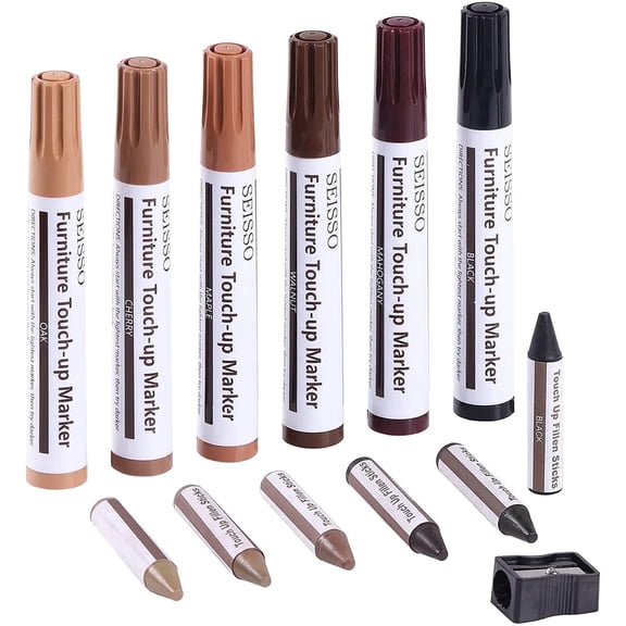 Seisso 13-Piece Furniture Touch-Up Kit, 6 Markers, 6 Wax Sticks, 1 Sharpener Deal on Sale Clearance