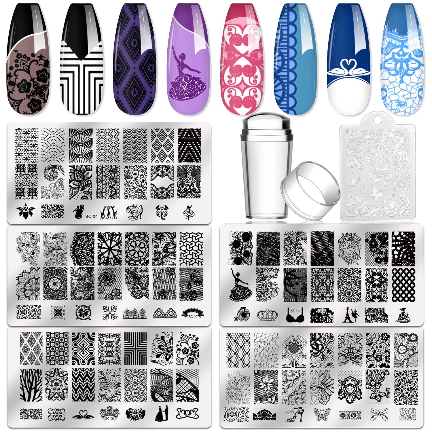Pattern Stamper Biutee 5PCS Nail Art Stamper kit Nail Stamping Plates with Nail Stamper ...