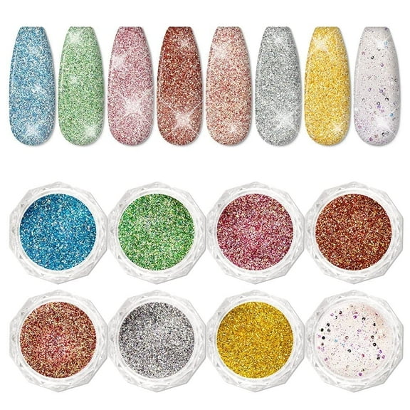 Biutee Nail Diamond Powder, 8 Colors Crystal Diamond Glitter Powder Nail Art Glitter Powder with Crystal Diamond High Light Shine,Deal on Sale Clearance