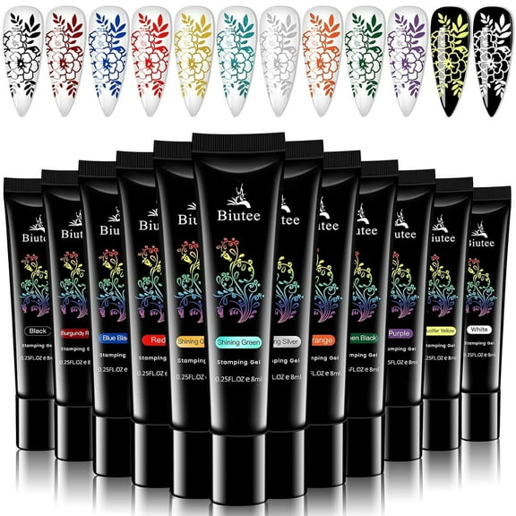 Biutee 8ml Nail Stamping Gel Polish Set 10 Colors Nail Art Stamping Gel Printing for Nail Plate Nail Template Stamping