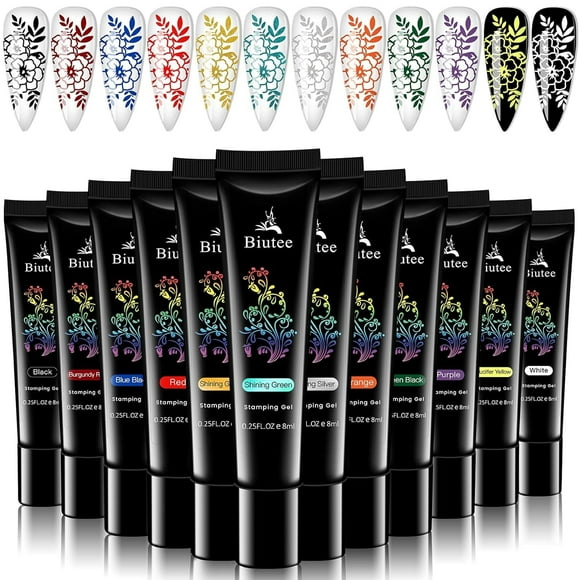 Biutee 8ml Nail Stamping Gel Polish Set 10 Colors Nail Art Stamping Gel Printing for Nail Plate Nail Template Stamping