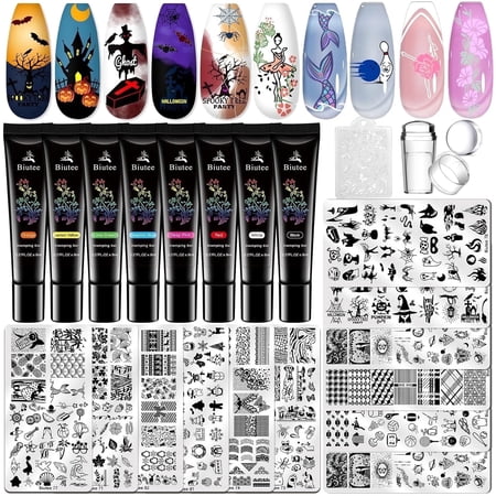 Biutee Nail Stamper Kit Nail Stamping Plate Set 8 Stamping Nail Polish Gel 12 Stamp Plate Jelly Silicone Stamper Template Tool Supplies Valentine Style for Mother's Day Gift