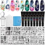 Biutee Nail Stamp Plates Set 15pcs Nail Plates 8pcs Stamp Gel 1pc Nail Stamper Scraper Set Storage Bag Gift Box Nail Stamp Template Kit Lace Flower Star Holiday Design for Halloween Christmas Gift