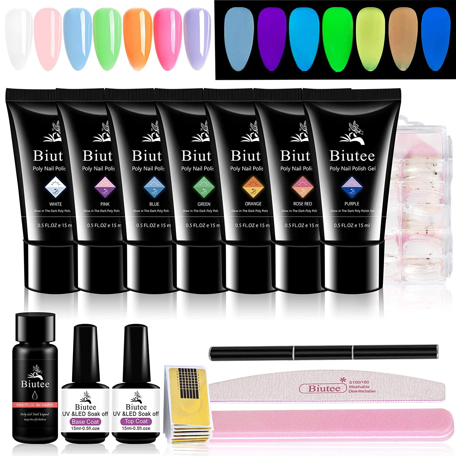 Biutee Polygel Nail Kit,7 Colors Glow in the Dark Poly Nail Extension