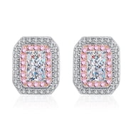 Biuufish Moissanite Earrings, 1.2 Carat D Color Emerald Cut Lab Created Diamond Rose Gold Square Earrings 18K White Gold Plated Silver Screw Back for Women