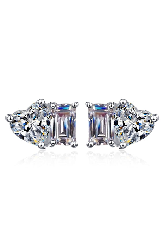 Moissanite Earrings, 2.0 ct D Color Radiant Cut Lab Created Diamond Square Love Earrings 18K White Gold Plated Silver Screw Back for Women