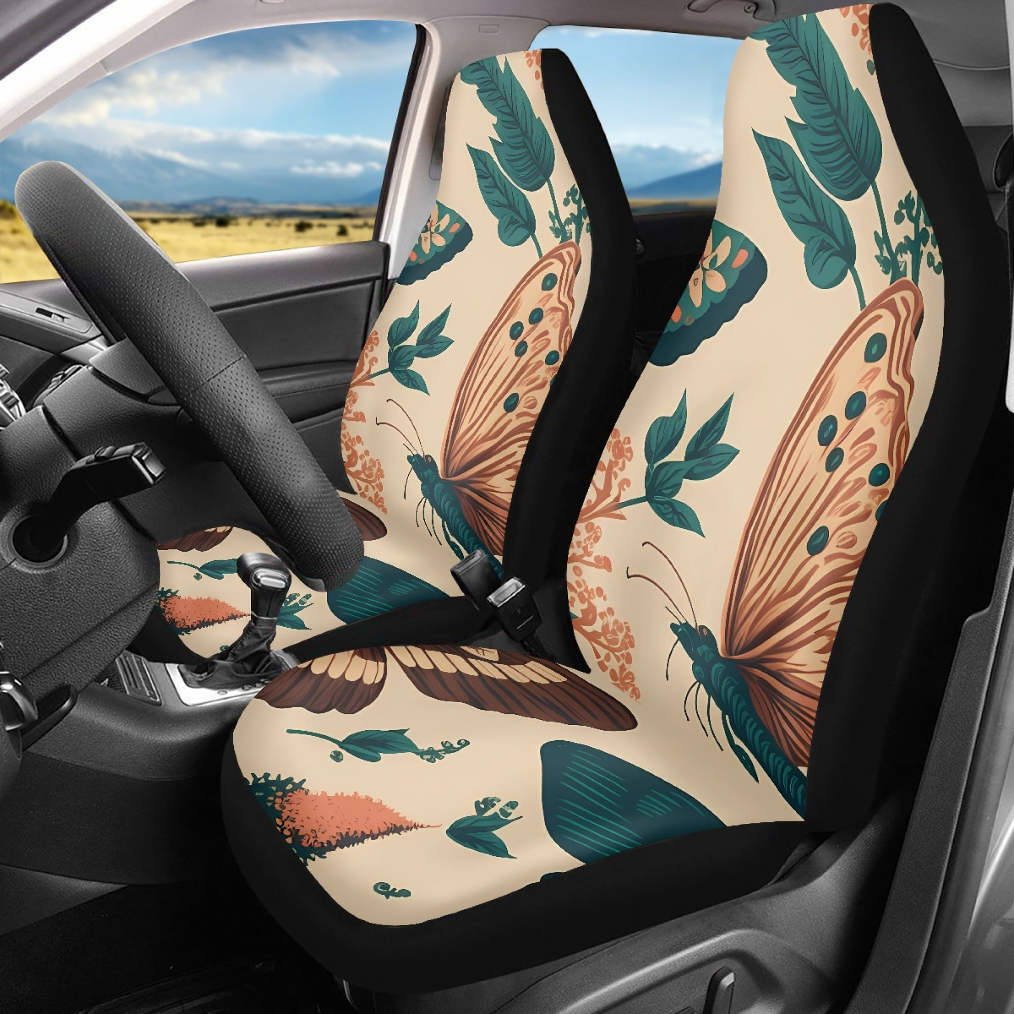 Bivenant Store 2Pcs Butterfly Universal Car Seat Covers Set