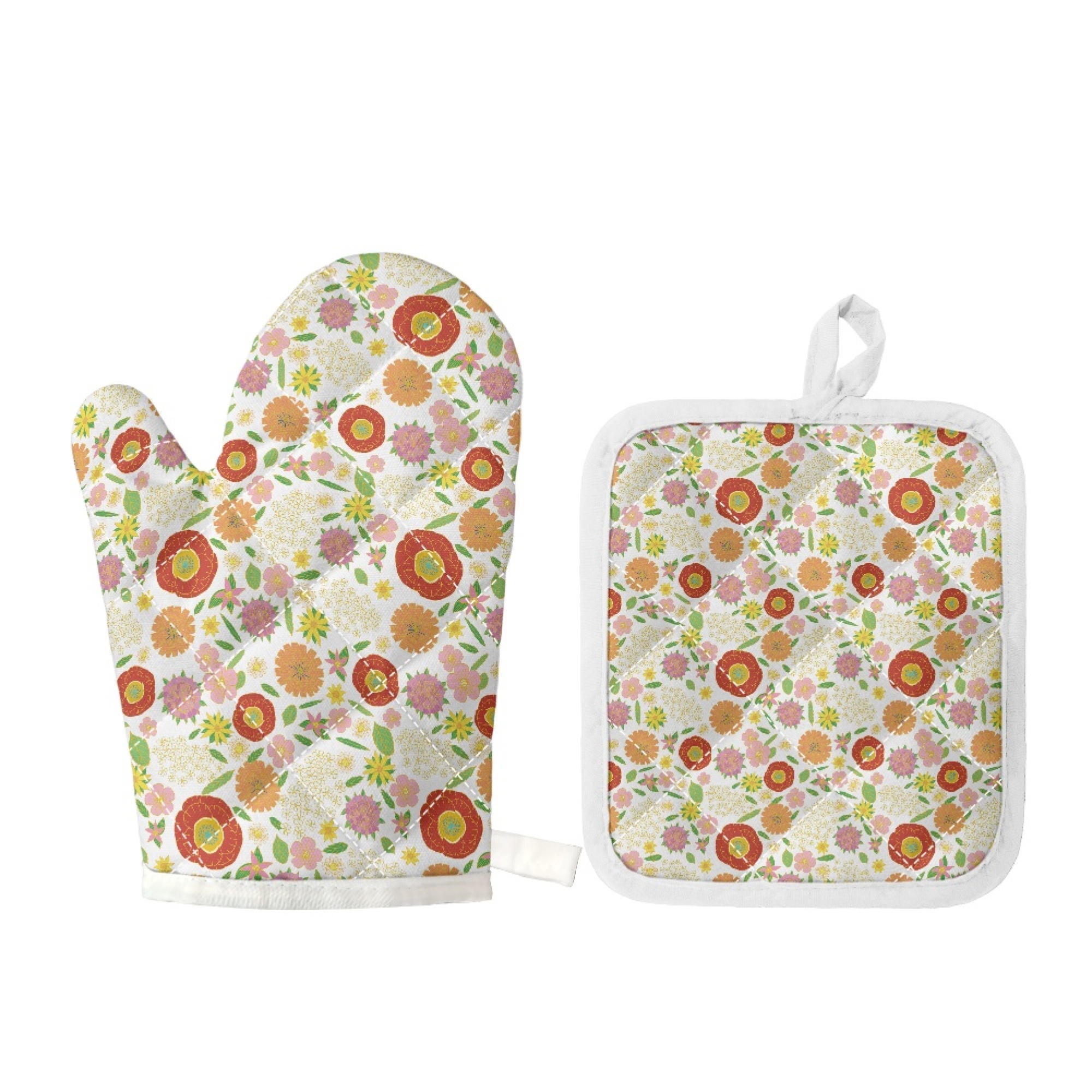 Bivenant Store Flower Kitchen Oven Mitt and Pot Holder Set 2Piece Heat