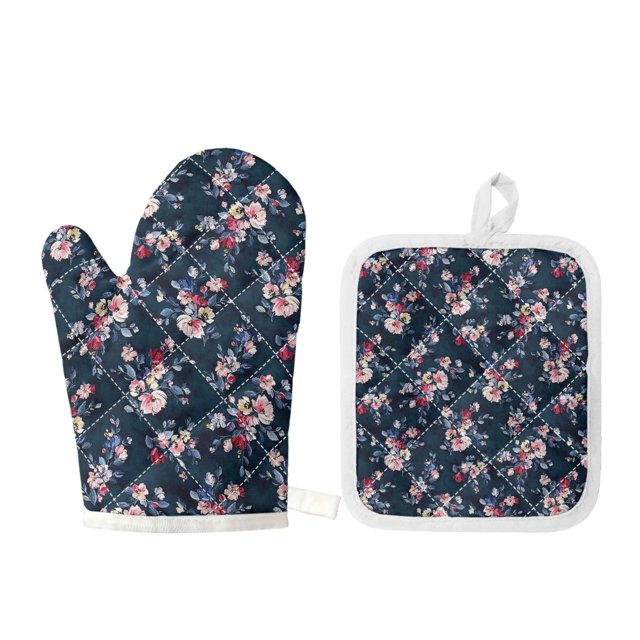 Bivenant Store Flower Kitchen Oven Mitt and Pot Holder Set 2Piece Heat