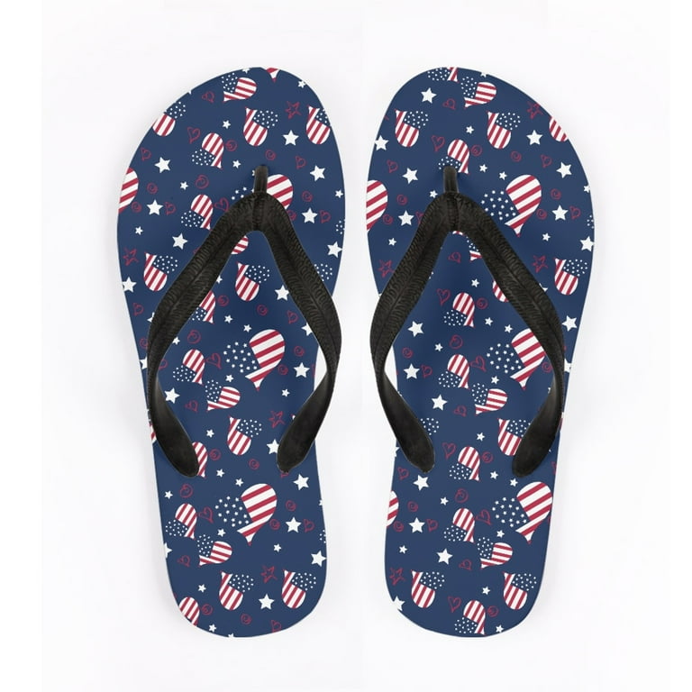 Bivenant Store Mens Heart Shaped American Flag Flat Flip Flops