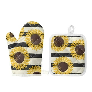 Black Girl Purple Sky Oven Mitts and Pot Holder Set - Sunflower Butterfly  Print Watercolor Art Design Hot Pad Heat Resistant Waterproof Kitchen