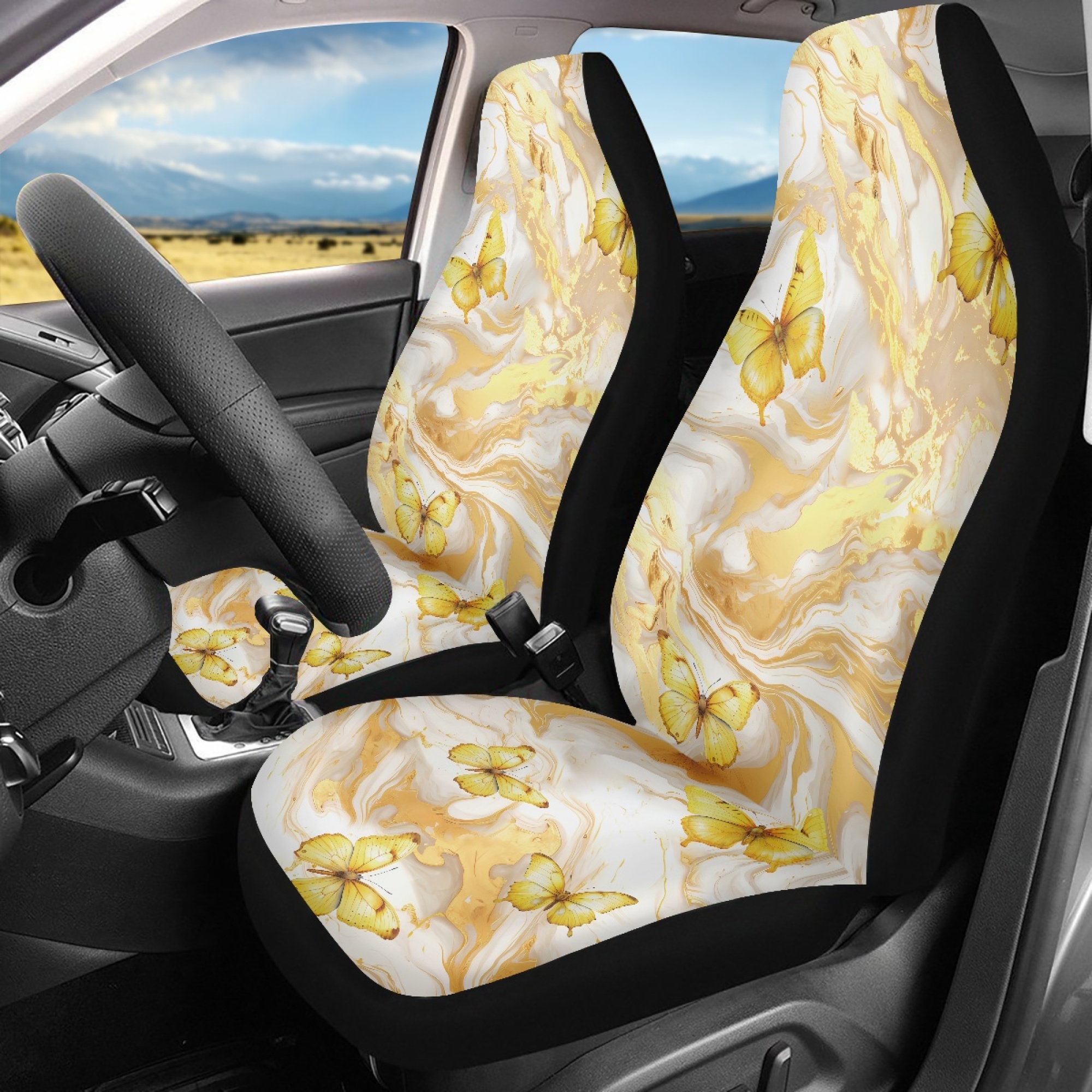 Bivenant Storet Marble Car Seat Covers Protector Cushion Set,Front Car