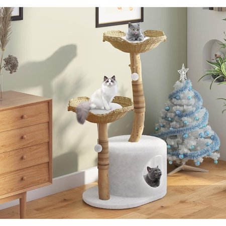 Biwave Cat Tree, 46.85 INCHES Tower for Indoor Cats, Multi-Level Cat Tree with Cosy Cushion White