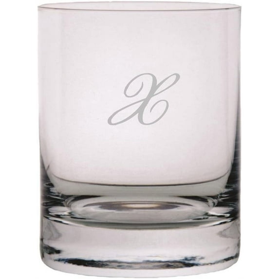 Bix Script Etched Monogram 11oz StolzleNew York Crystal Rocks Glass Letter X
