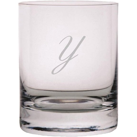Bix Script Etched Monogram 11oz StolzleNew York Crystal Rocks Glass Letter Y