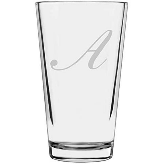 Bix Script Etched Monogram All Purpose 16oz Libbey Pint Glass Letter A