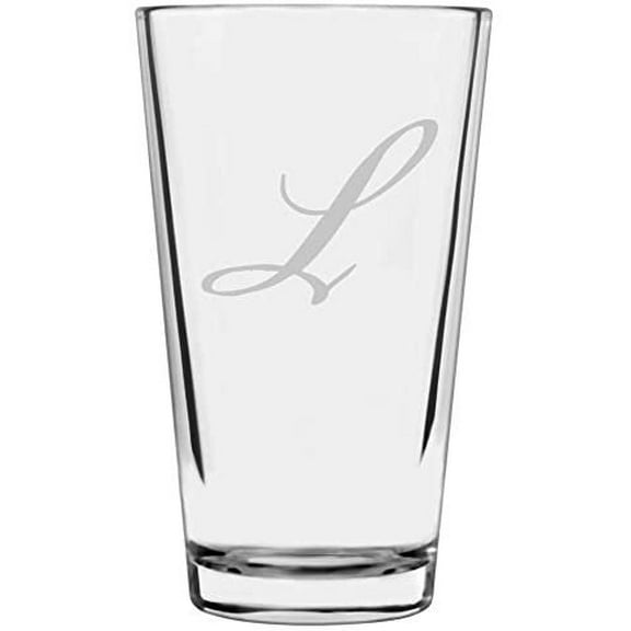 Bix Script Etched Monogram All Purpose 16oz Libbey Pint Glass Letter L