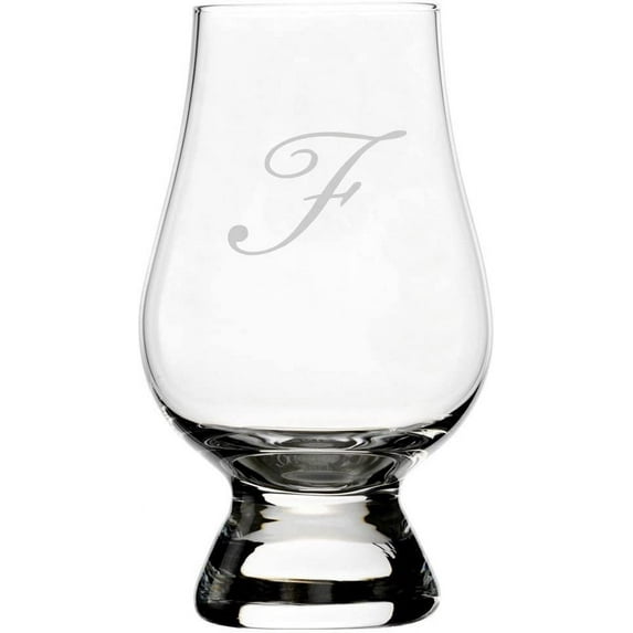 Bix Script Etched Monogram Glencairn Crystal Whisky Glass Letter F