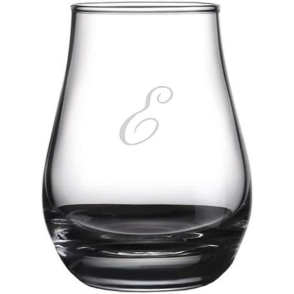 Bix Script Etched Monogram Spey Dram Whisky Tasting Glass Letter E
