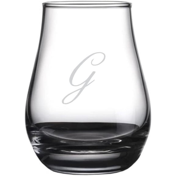 Bix Script Etched Monogram Spey Dram Whisky Tasting Glass Letter G