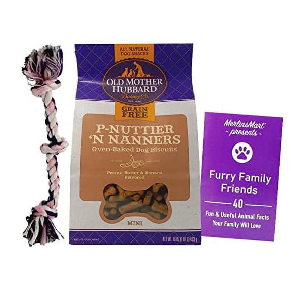 Grain-Free Dog Treats, Oven Baked, P-Nuttier 'N Nanners - Mini Sized Snacks (16 Ounces) MerlinsMart Zine + Rope Toy | Old Mother Hubbard