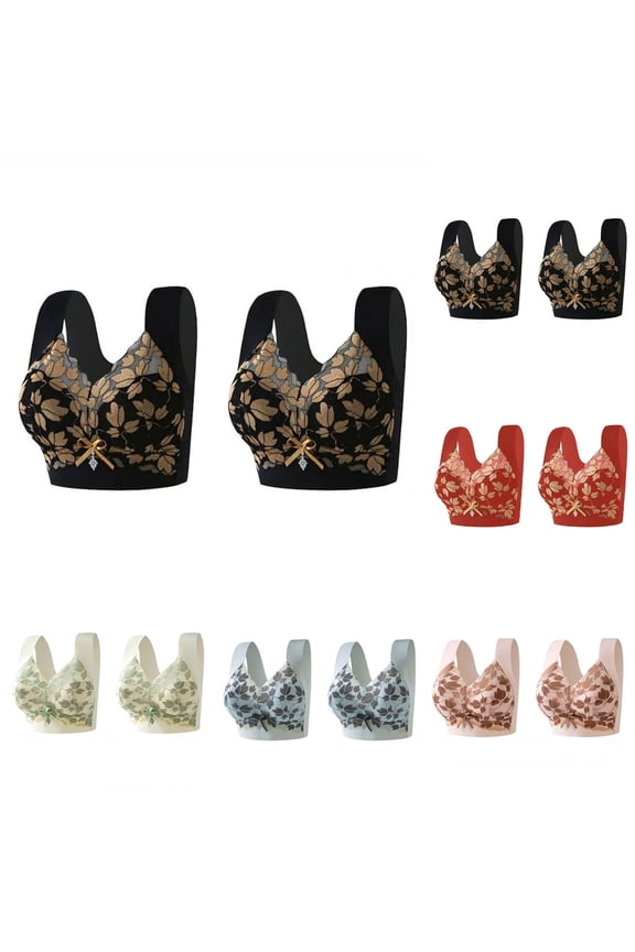 2PC Womens Wireless Bras No Underwire Leaf Embroidery Lace Racerback Camisole Bras Push Up Daily Comfortable Seamless T Shirts Bras