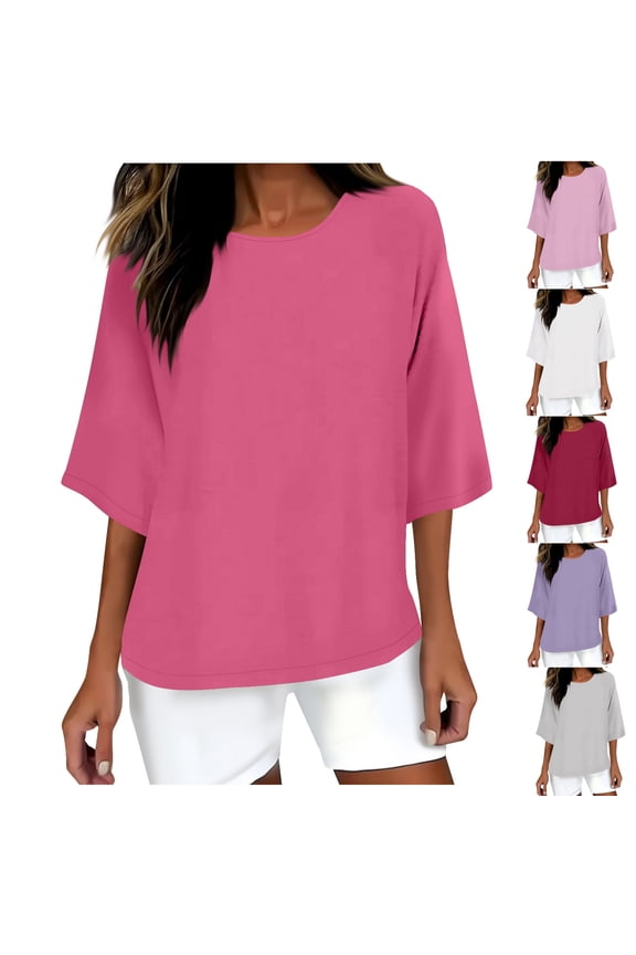 3/4 Sleeve Maternity Tops Plus Size Short Crew Neck Loose Pregnancy Top Casual Maternity Shirt Summer Maternity Clothes