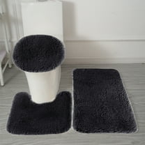Bixock 3Pcs Solid Bath Mats Sets Bathroom Rugs for Toilet Universal Soft Comfortable Water Absorption Non-Slip Thick Machine Washable Easier To Dry Dark Black