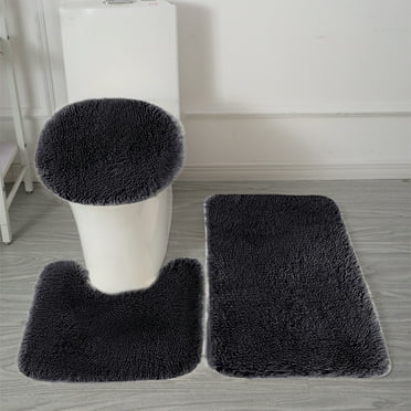 Bixock 3Pcs Solid Bath Mats Sets Bathroom Rugs for Toilet Universal Soft Comfortable Water Absorption Non-Slip Thick Machine Washable Easier To Dry Dark Black
