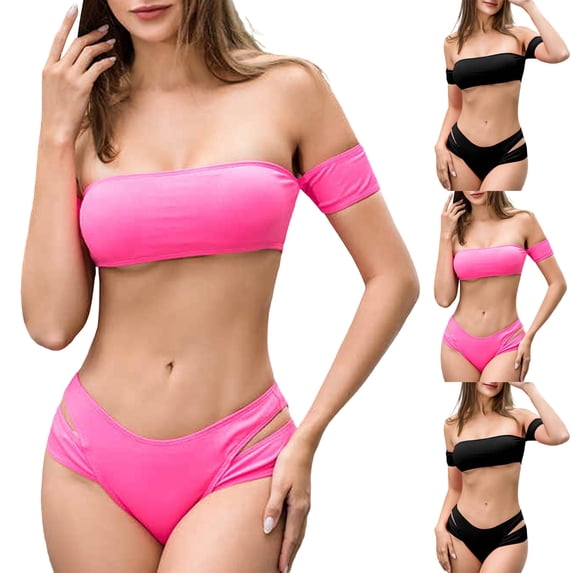 Bixock Bathing Suits for Women,Tankini Swimsuits for Women,Swimsuits for Women High Waist Bikini Swimsuit Ribbed Texture 2 Piece Swimwear Swimsuits
