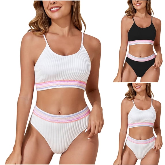 Bixock Bathing Suits for Women,Tankini Swimsuits for Women,Swimsuits for Women Solid Color Backless 2 Piece Swimsuit Bikini Set Beach Style Swimsuits