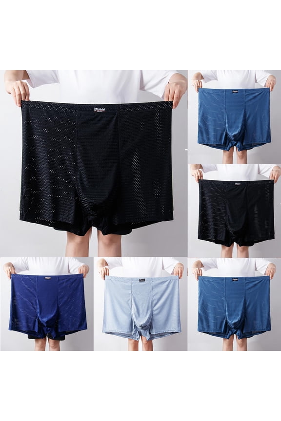 Boxer Briefs for Men Big and Tall Underwear Nylon Mesh Solid Color Ice Silk Pius Size Breathable Soft Stretch Briefs