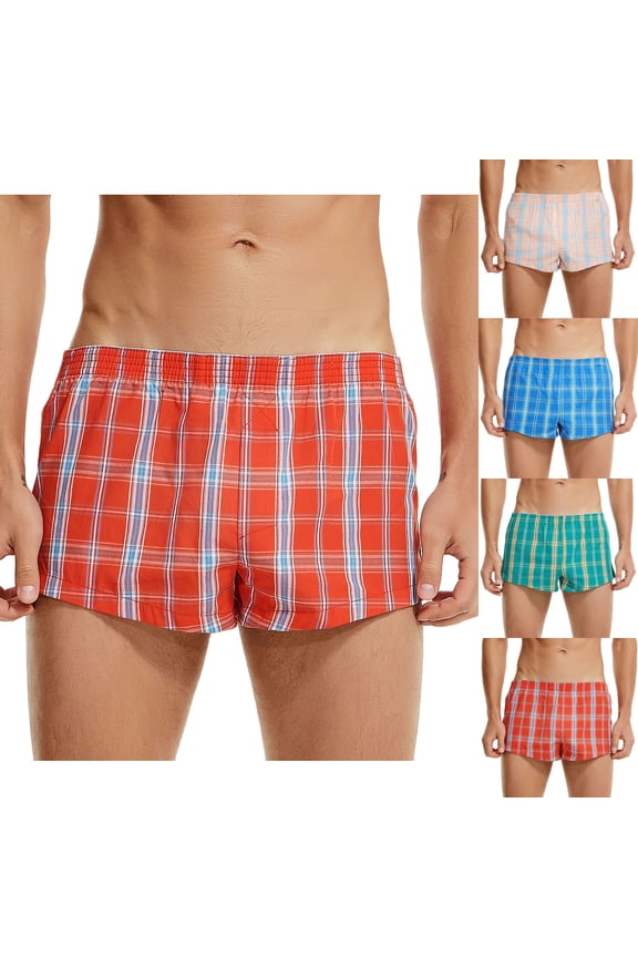 Boxer Briefs for Men,Men's Underwear Cotton Loose Boxer Shorts Check Print Soft Breathable Casual Drawstring Briefs