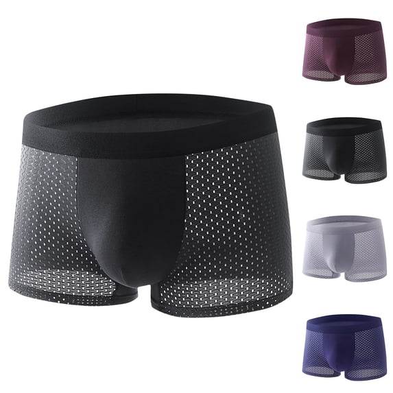 Bixock Boxer Briefs for Men,Men's Underwear Ice Silk Mesh Solid Color Breathable Soft Stretch Lightweight Briefs