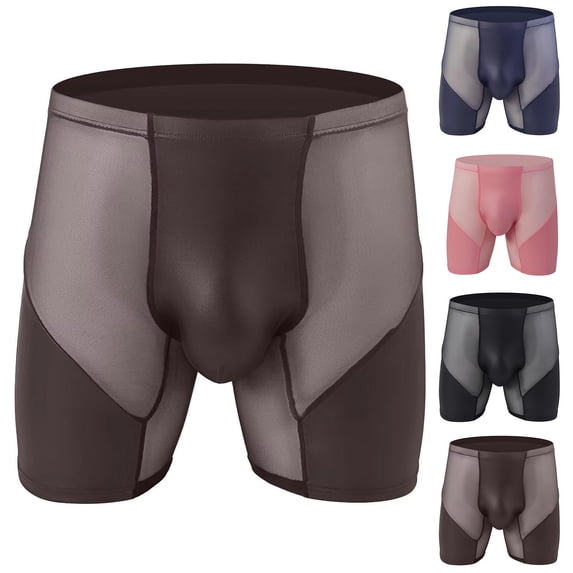 Bixock Boxer Briefs for Men,Men's Underwear Mesh Sheer Solid Color Breathable Low Waist Sport Quickly Dry Briefs